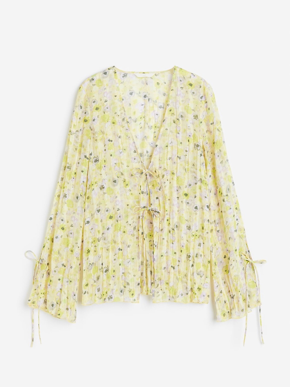 Like new! H&M Yellow/Green/Lavender Floral Tie-Front Blouse - Picture 3 of 16